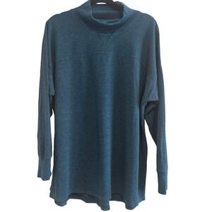 LL Bean Beyond‎ Soft Sweatshirt Womens 2X Plus Teal Heather Mock Neck